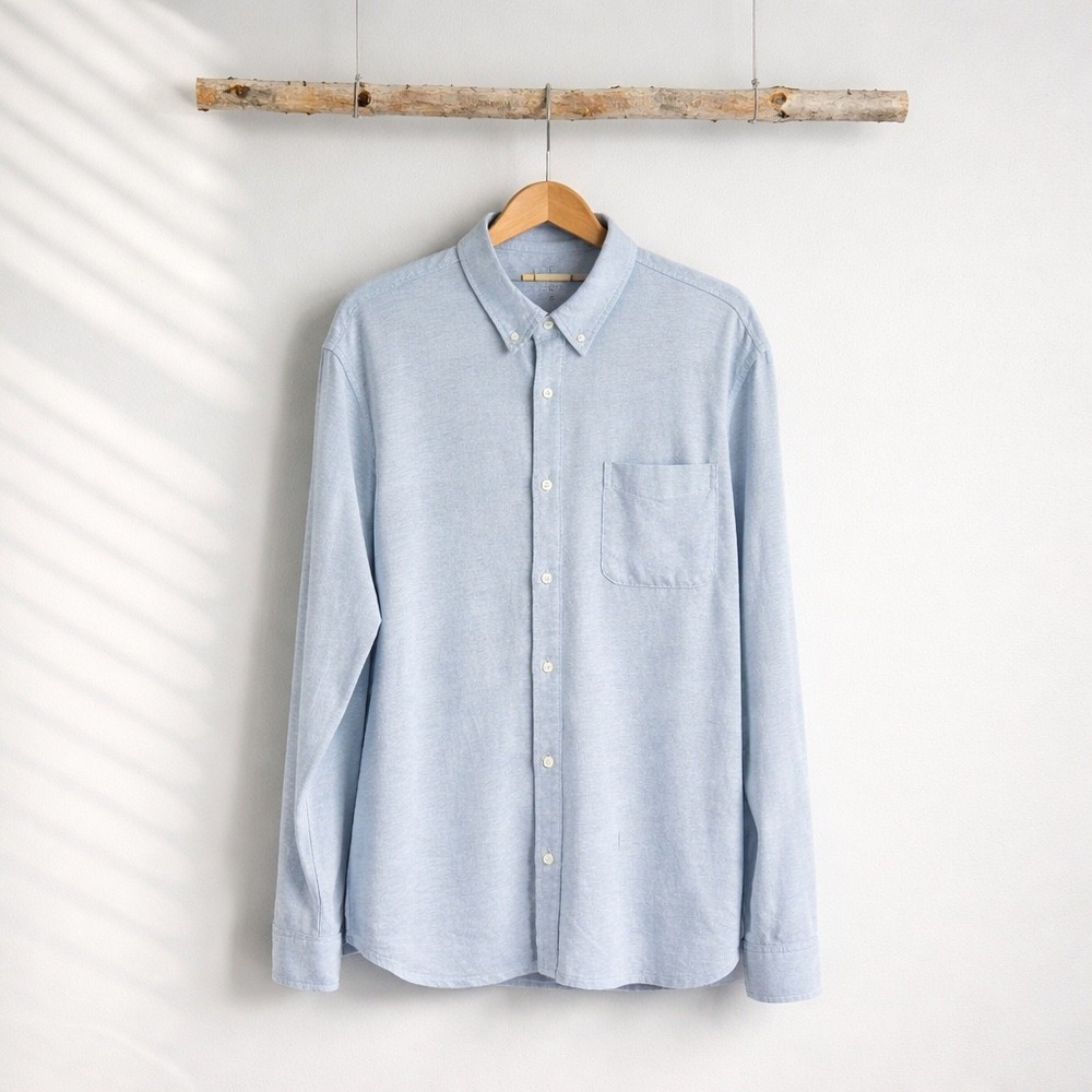 J. Crew‎ Mens Pique Knit Button Down Shirt Light Blue Size XL CA915